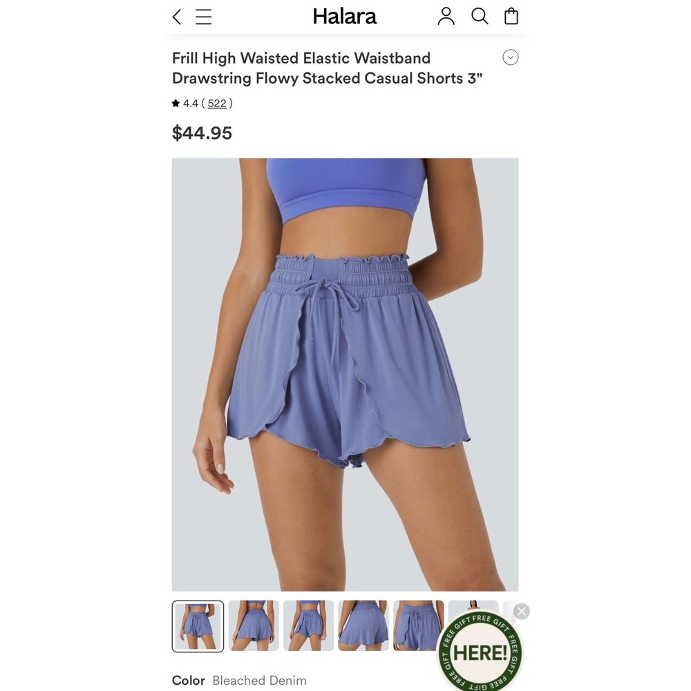 HALARA Periwinkle Frill Soft Casual Shorts Sz MEDIUM NWT